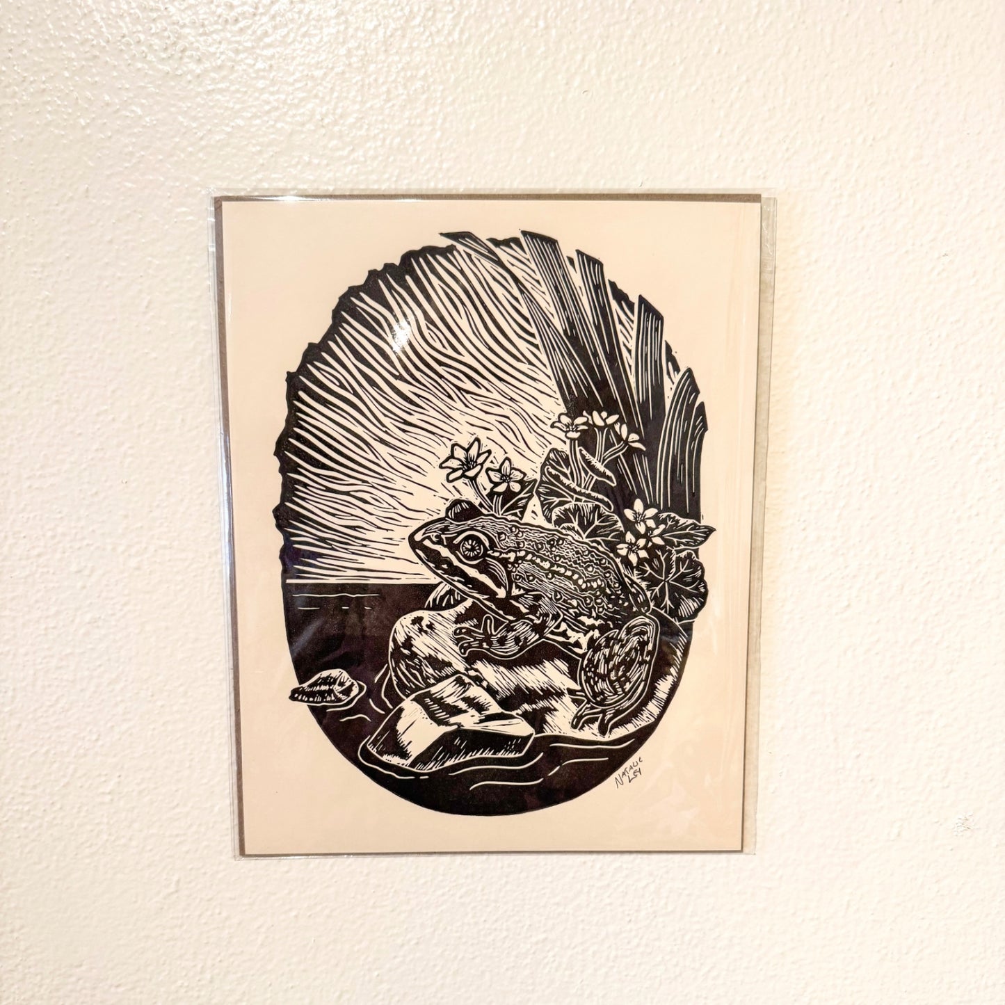 "Columbia Spotted Frog" 8 x 10 Black on Cream