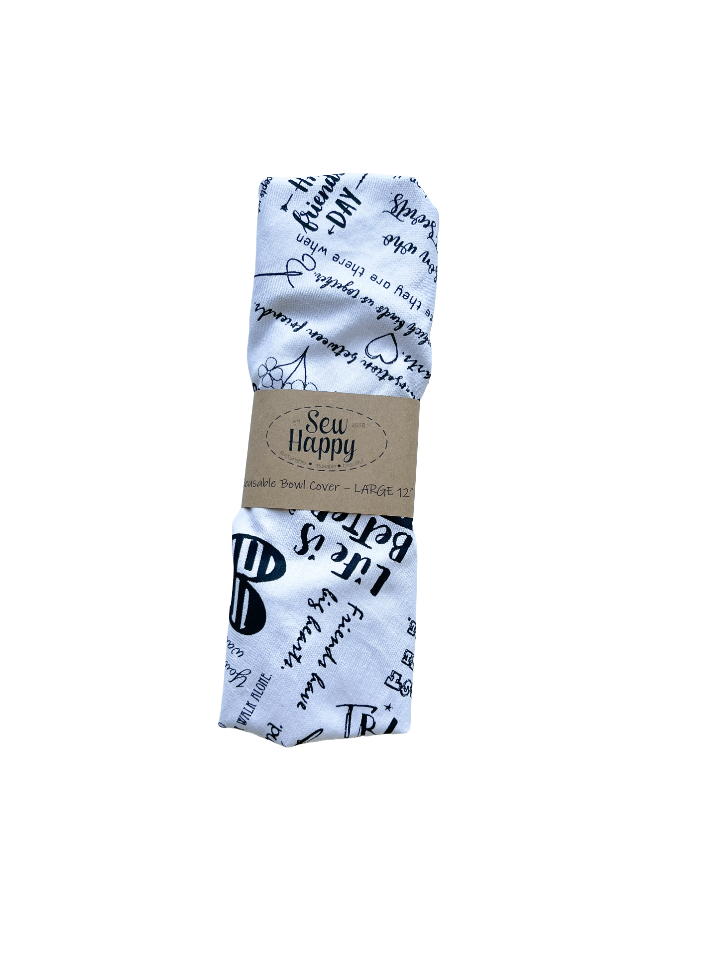 Large Reusable Bowl Cover - Black and White Scroll
