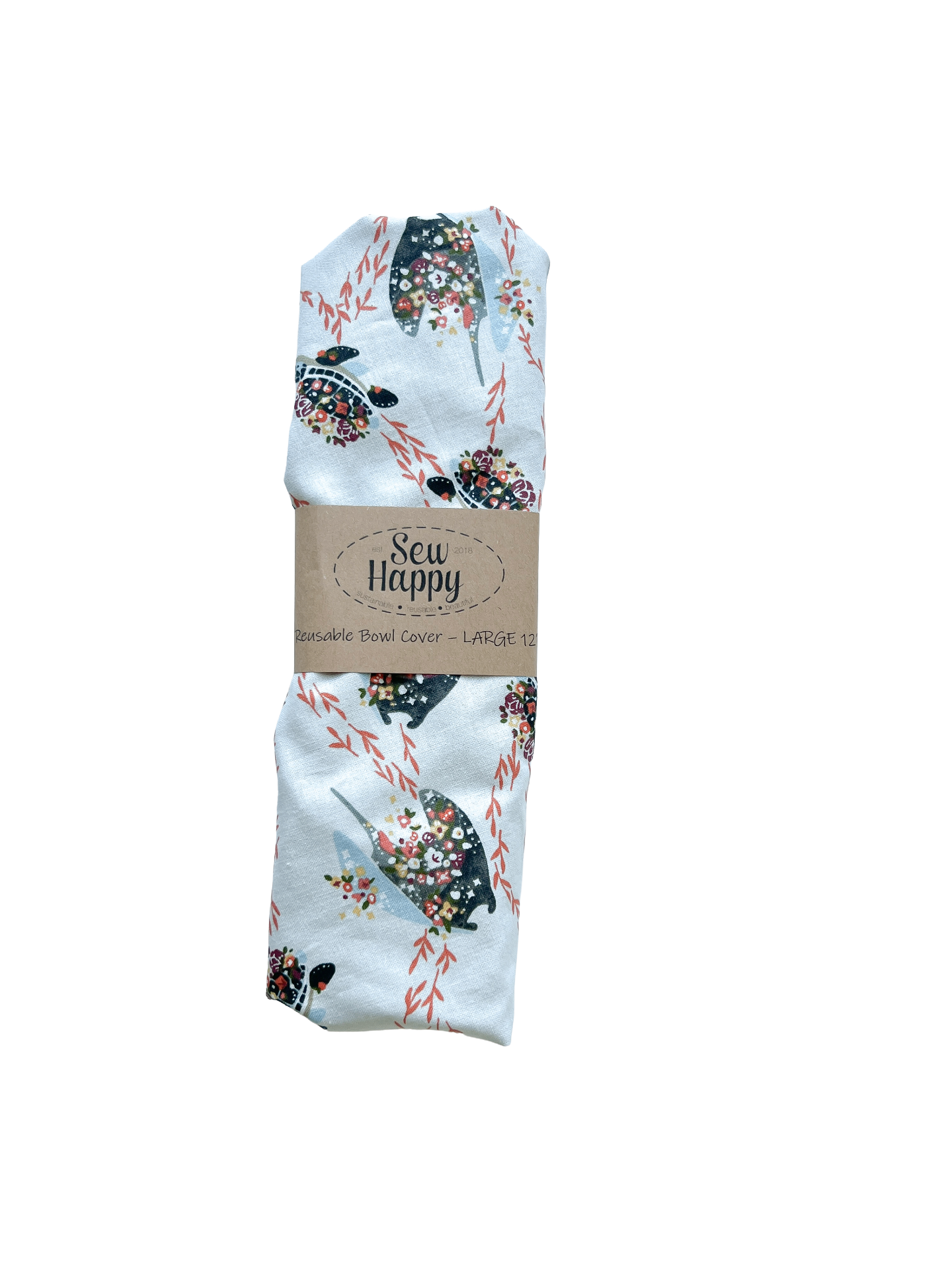 Large Reusable Bowl Cover - Floral Sea Creatures