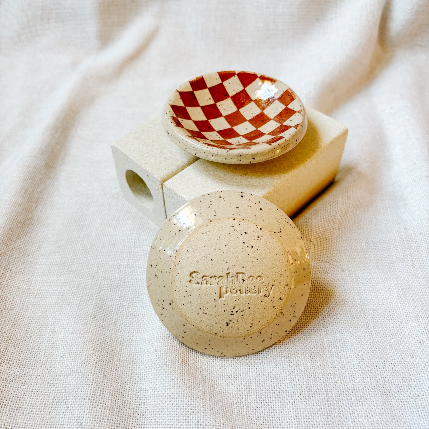 Mini Trinket Dish - Brown Checkers