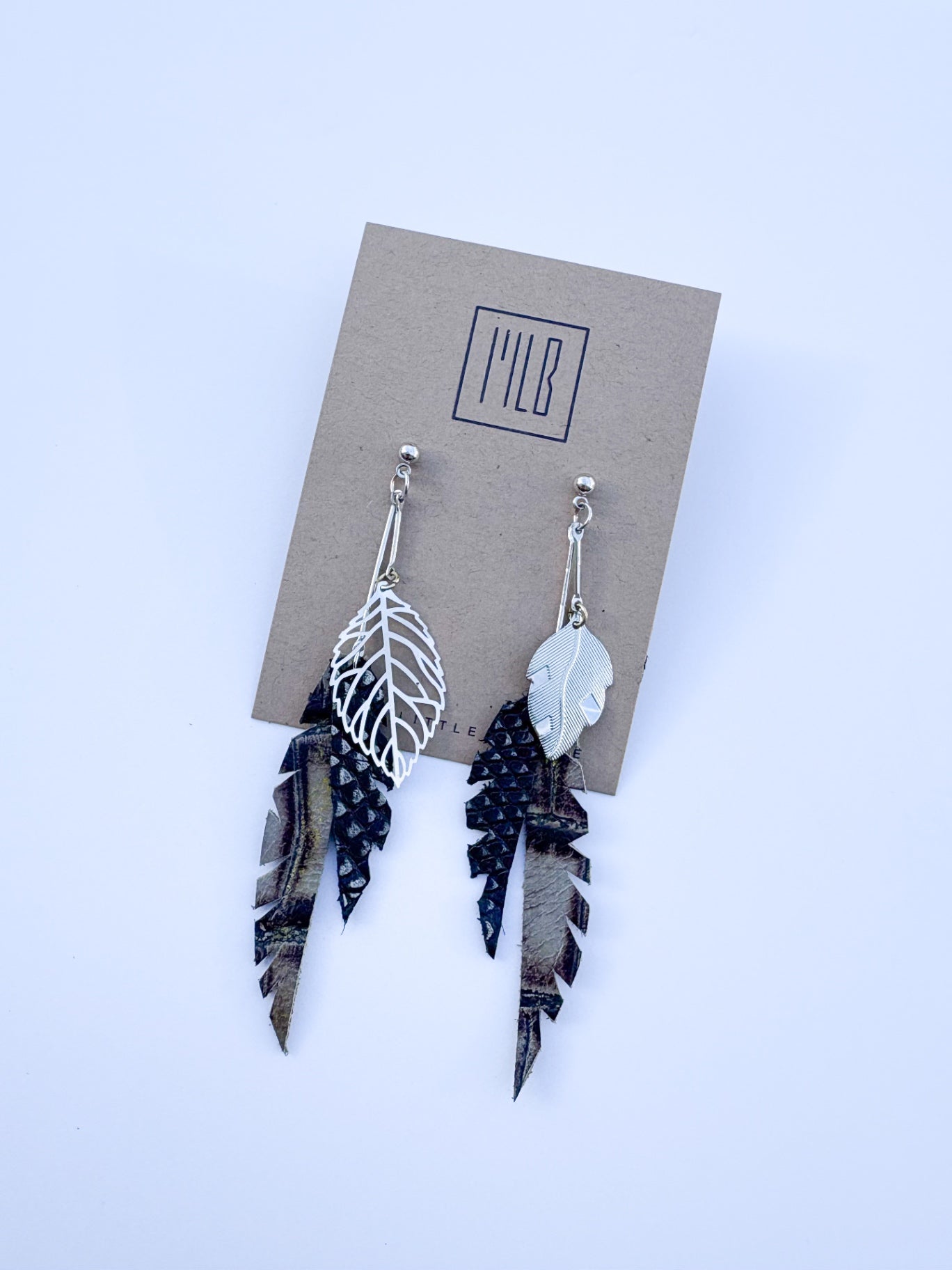 Silver Leaf A Symmetrical Stud Earrings