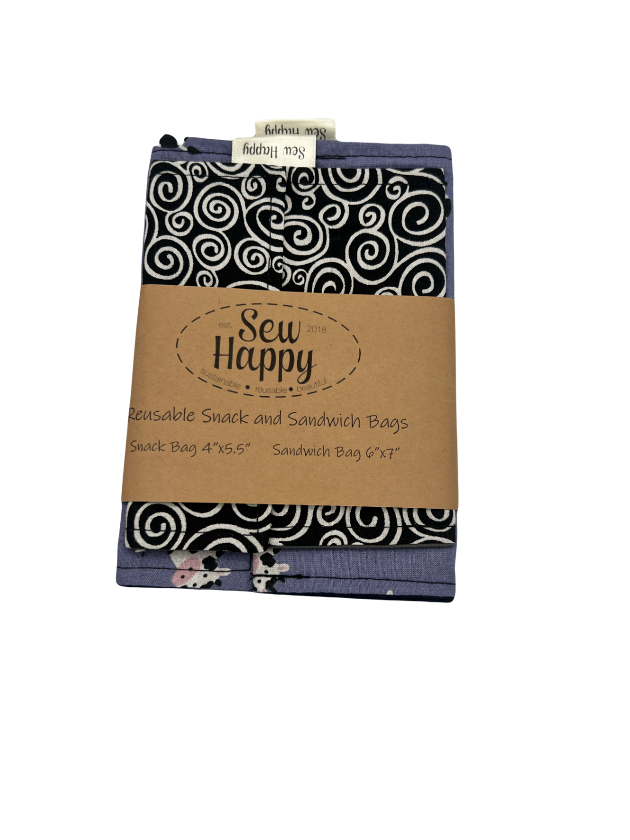 Reusable Snack and Sandwich Bags - White Swirls/ Cows
