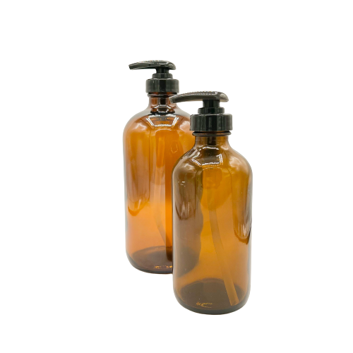 Amber Glass Bottle with Black Pump