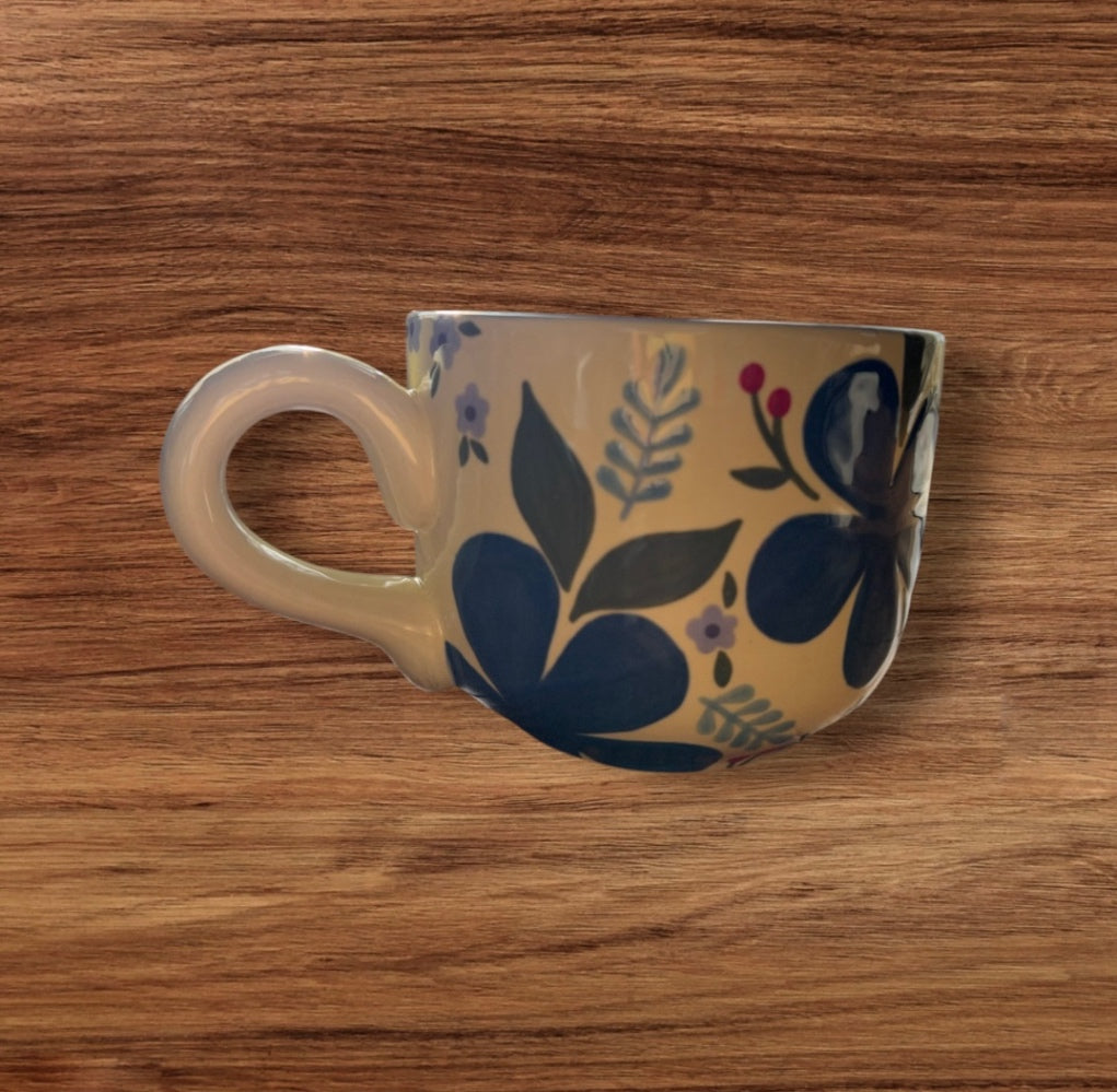 Yellow floral latte mug