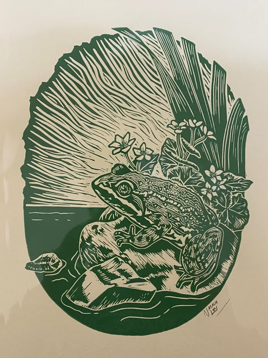"Columbia Spotted Frog" Lino Print