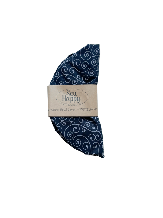 Medium Reusable Bowl Cover - Grey and Black Swirl