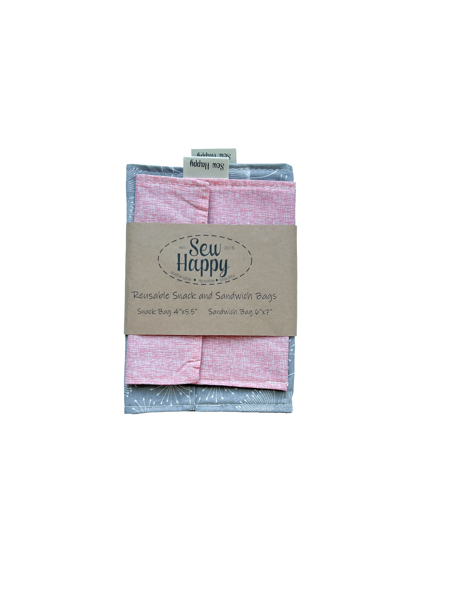 Reusable Snack and Sandwich Bags - Pink and Grey