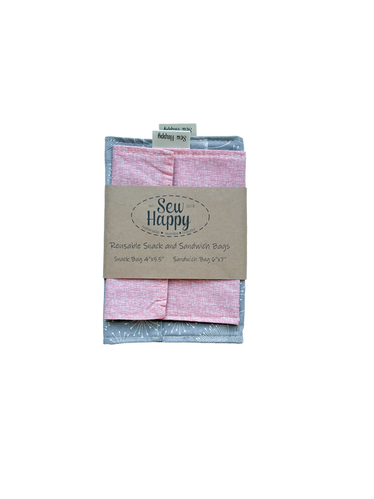 Reusable Snack and Sandwich Bags - Pink and Grey
