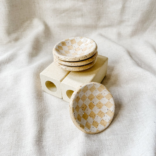 Mini Trinket Dish - White Checkers