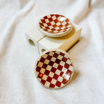 Mini Trinket Dish - Brown Checkers