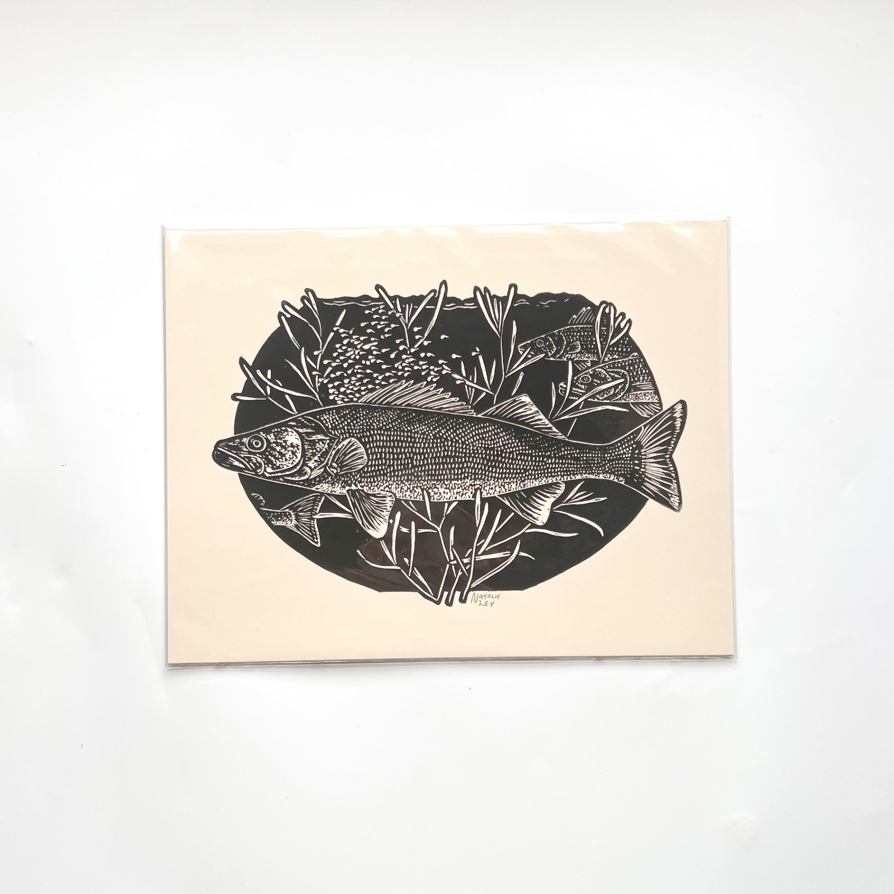 "Walleye Fish" 8.5 x 11 Black on Cream
