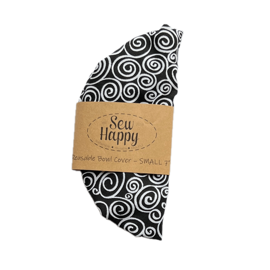 Small Reusable Bowl Cover - Black and White Swirl