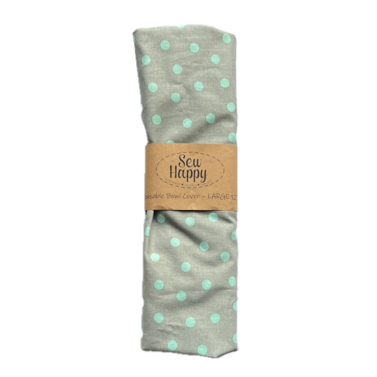 Large Reusable Bowl Cover - Blue Polka Dots 