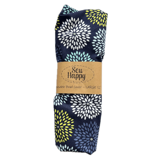 Large Reusable Bowl Cover - Navy Flower Print