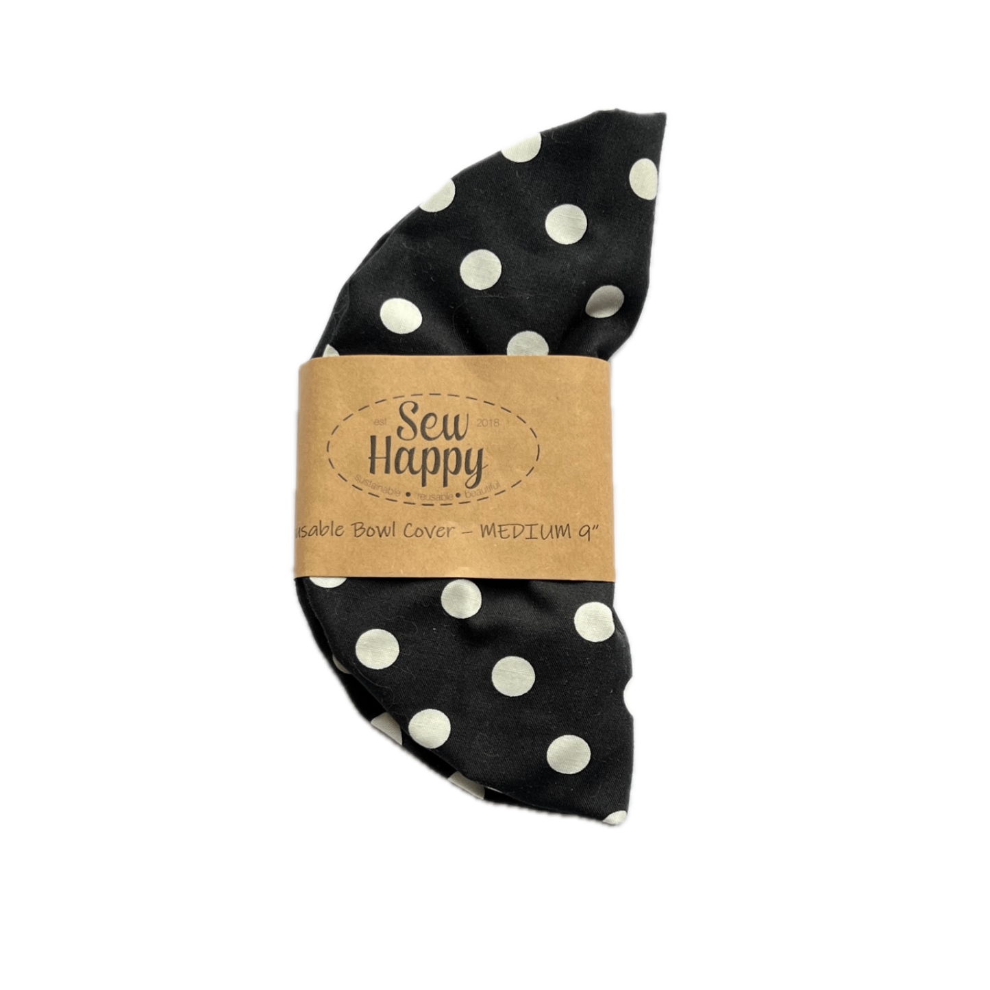 Medium Reusable Bowl Cover - Black and White Polka Dots