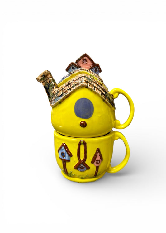 Three Piece Birdhouse Tea Pot