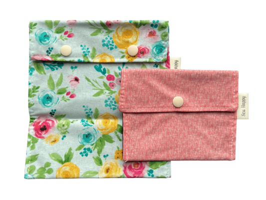 Reusable Snack and Sandwich Bags - Floral & Pink