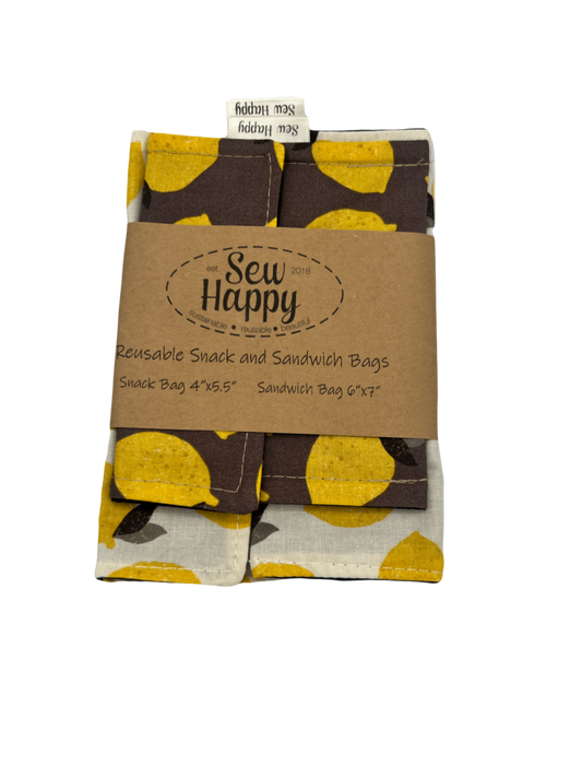 Reusable Snack and Sandwich Bags - Lemons