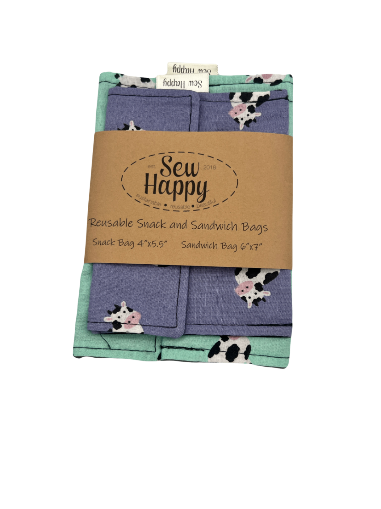 Reusable Snack and Sandwich Bags - Cows