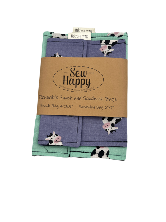 Reusable Snack and Sandwich Bags - Cows