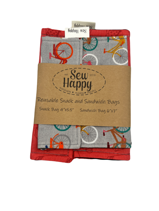Reusable Snack and Sandwich Bags - Bicycles