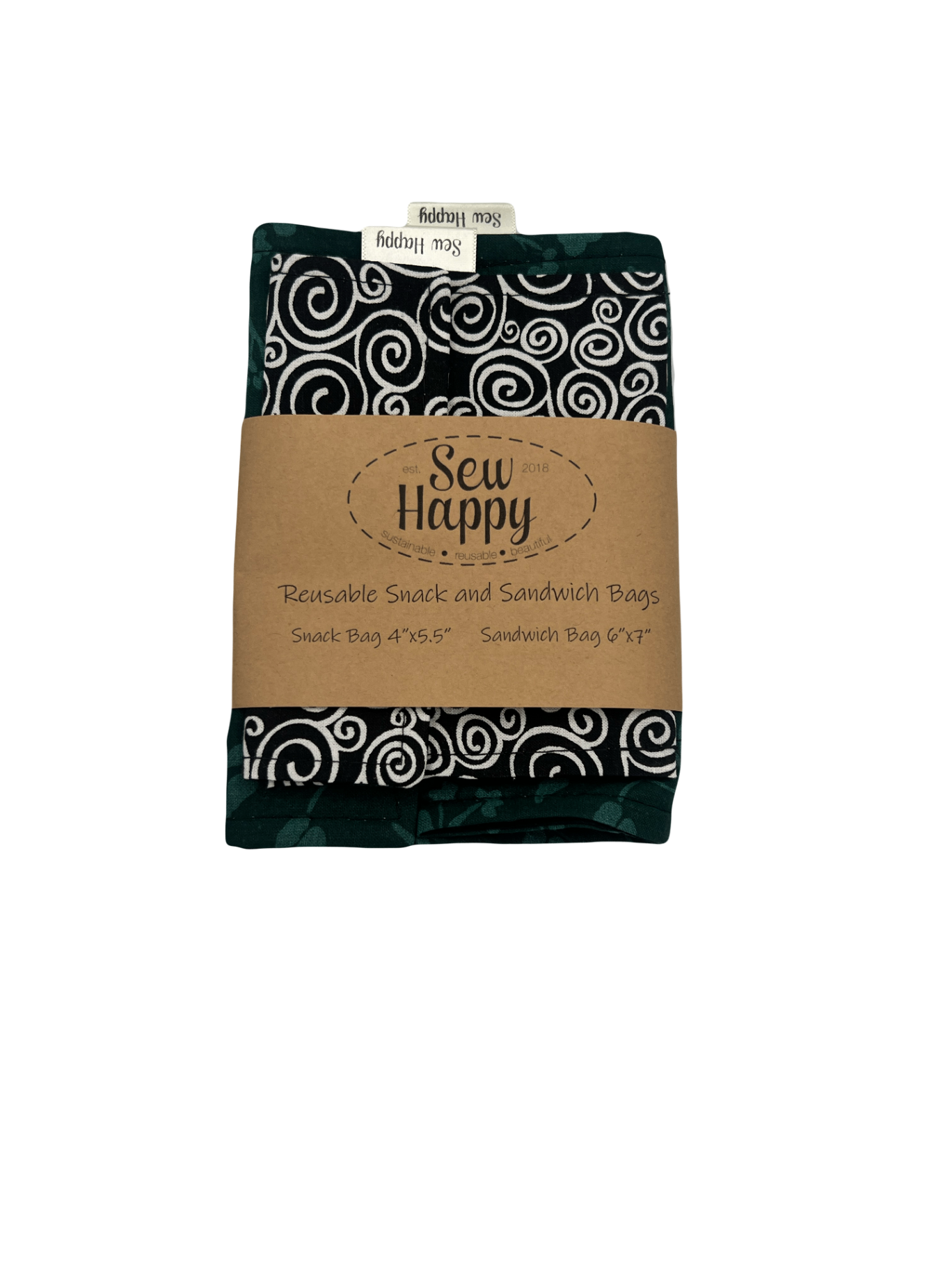 Reusable Snack and Sandwich Bags - Blue Floral/White Swirls