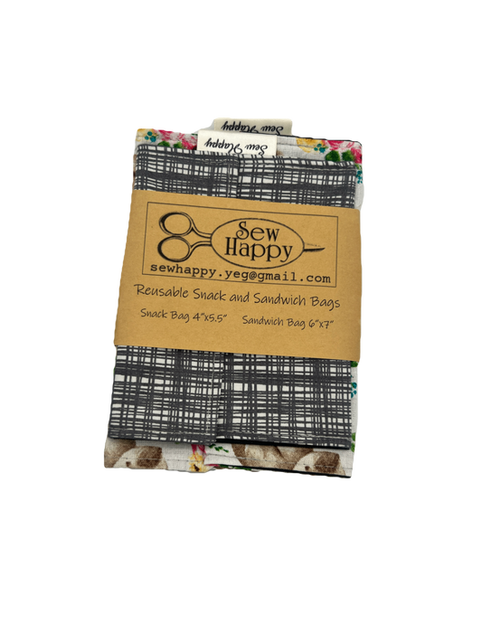 Reusable Snack and Sandwich Bags - Crosshatching/Forest Creatures