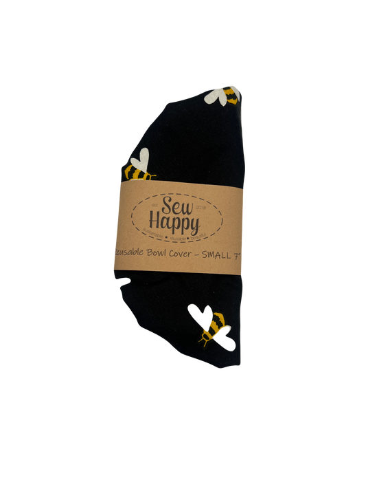 Reusable Bowl Cover - Small 7" - Black Bees
