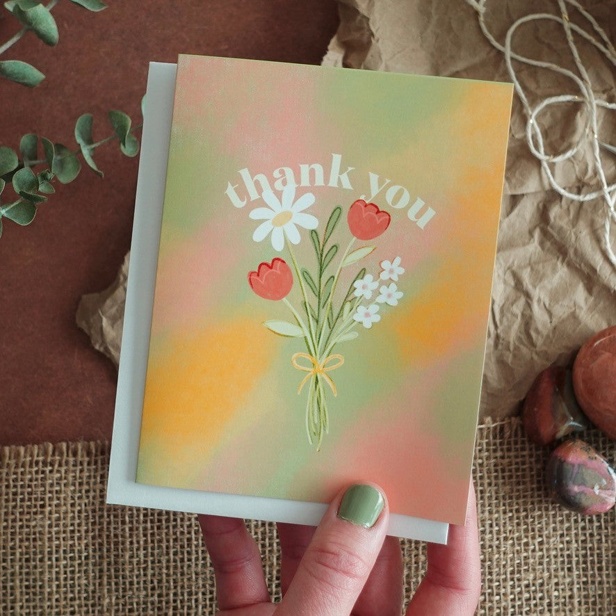 Thank You Card - Green and Pink Florals 