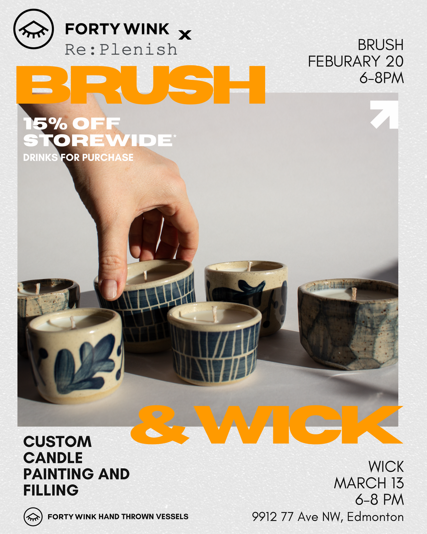 "Brush & Wick" 2-Part Custom Pottery Painting + Candle Making Workshops Ticket